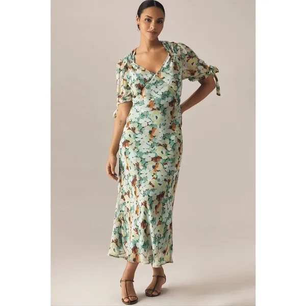 By Anthropologie Short-Sleeve V-Neck Slip Midi Dress-NWT - Image 4
