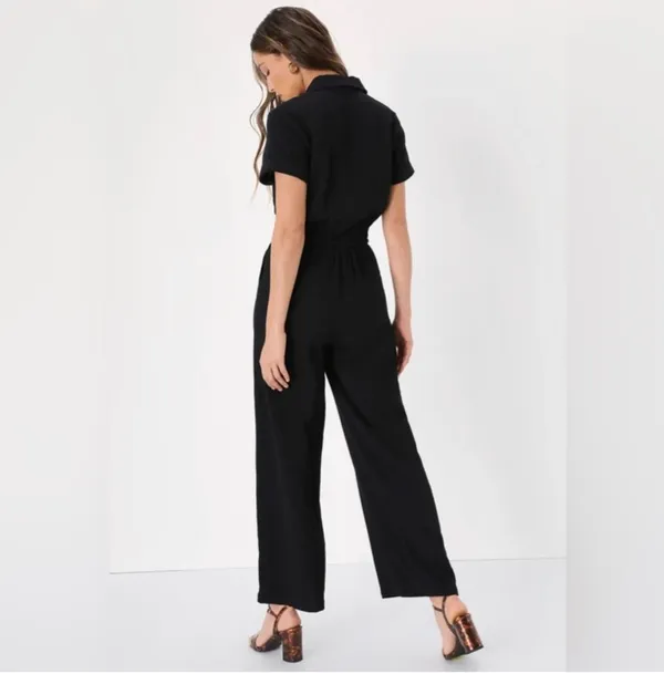 Lulus - Laidback Living Black Button-Front Short Sleeve Jumpsuit - Image 3