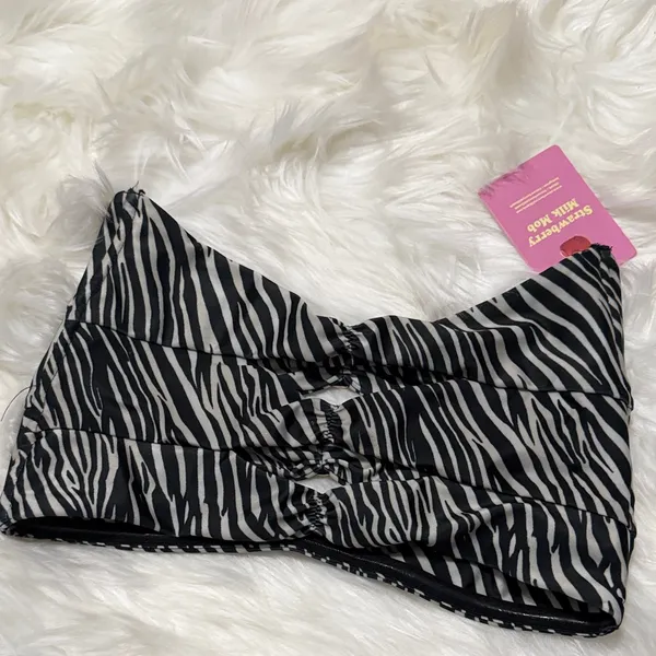 Strawberry Milk Mob Zebra Print Bikini Tube Crop Top Cut Out Strapless Swimsuit - Image 4