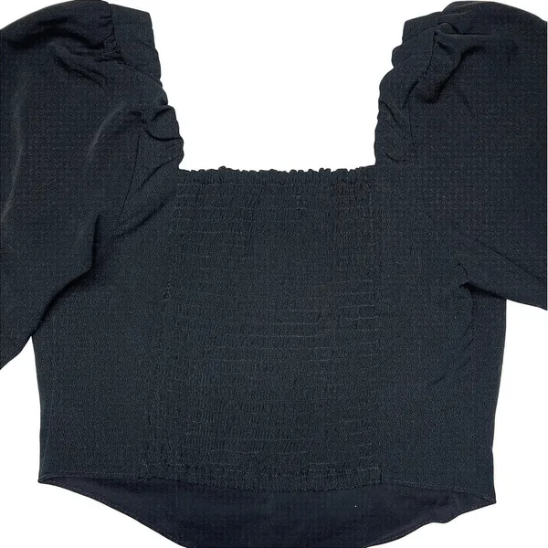 Abercrombie‎ & Fitch Sweetheart Long Sleeve Cropped Corset Top XS Black EUC - Image 4