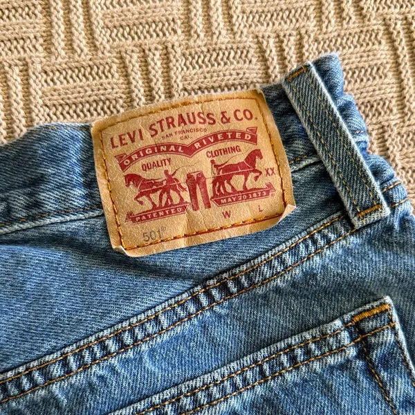 100% Cotton Levi's Blue Distressed Denim Cutoff Shorts - Image 3
