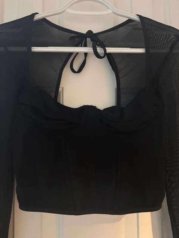 Black Shein Corset Crop Top Mesh - Image 4