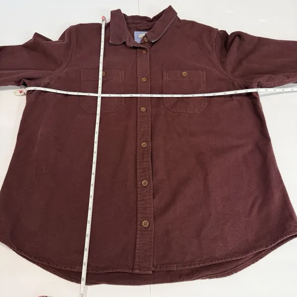 LL Bean Burgundy Cotton Flannel Chamois Button Shirt Pockets Casual LARGE - Image 9