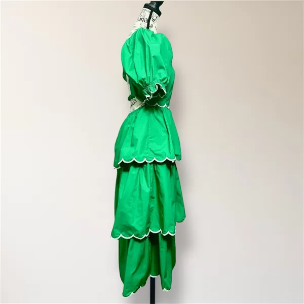 Anthropologie English Factory Green Tiered Maxi Dress Puff Sleeve Autumn Wedding - Image 4