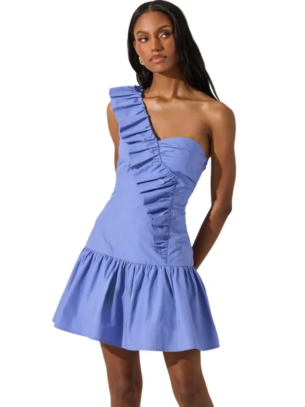 ASTR The Label One Shoulder Ruffle Mini Dress Womens Large Cobalt Blue Chic NWOT - Image 3