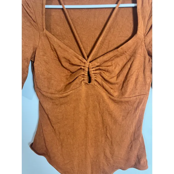 ASTR The Label Rust Orange Strappy Sweetheart Ribbed Bodysuit Medium AC50130‎ - Image 3