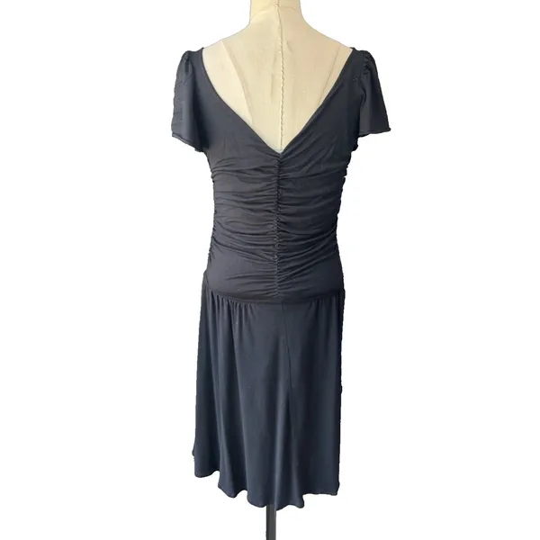 Zara Black Draped Mini Dress Size M Flutter Sleeve Ruched V-Neck Cocktail Party - Image 3