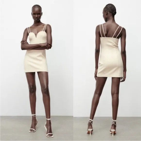 Zara sweetheart neckline mini dress in cream NEW - Image 2