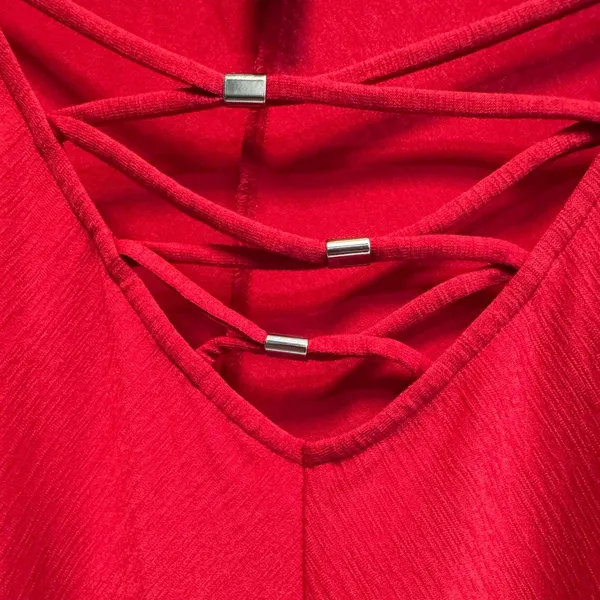 Alyx Red Lattice Ruched Sleeves Shark Bite Hem Top Plus Size 3X - Image 4