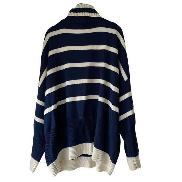 Topshop Oversized Striped Turtleneck Sweater Navy Cream Size Small - Image 6