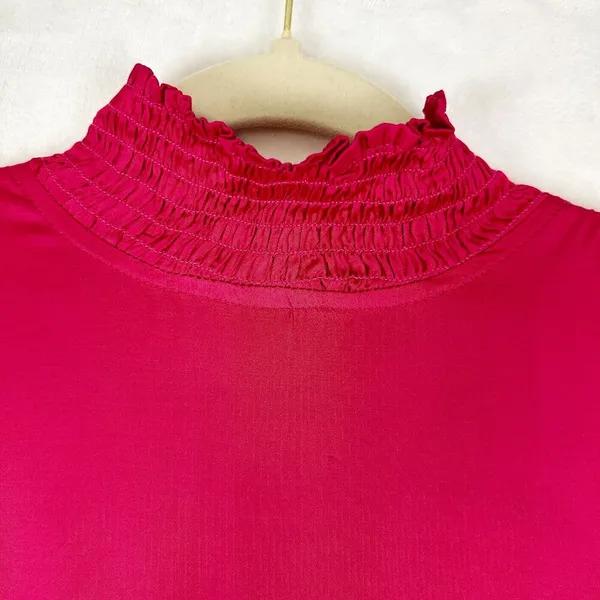 Karlie Solid Smock Neck Midi Dress Size Medium Pink Magenta NEW Satin Thigh Slit - Image 7