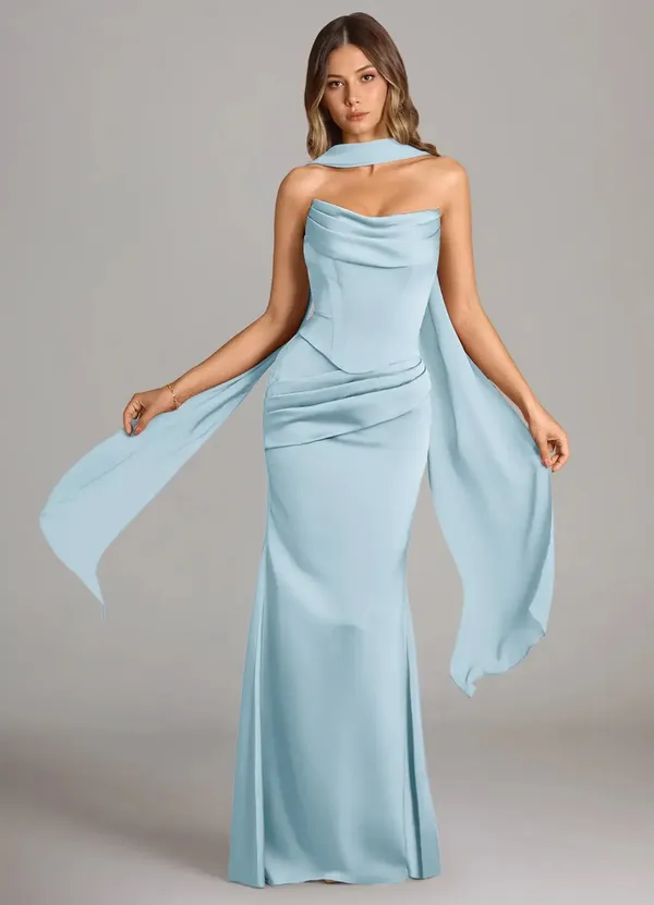 Azazie Sorrell Sky Blue Corset Maxi Gown with Draped Scarf - Image 2