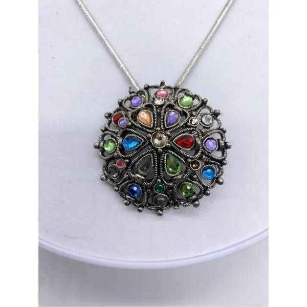Silver Jeans Lightly domed colorful rhinestone pendant necklace brushed antique silver - Image 5