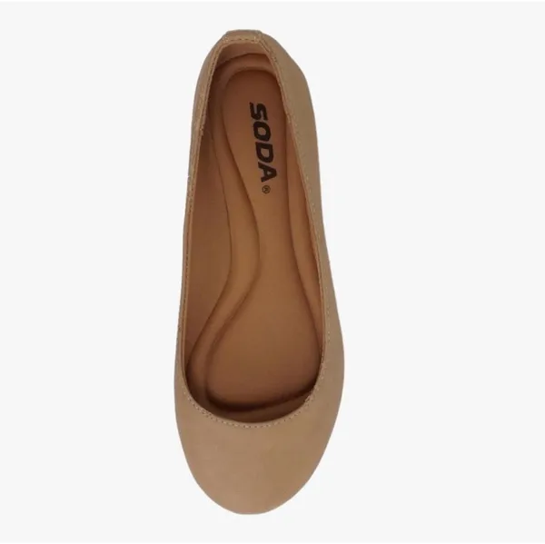 Soda Nubuck Nude Kreme Comfy Ballet Flats - Image 2