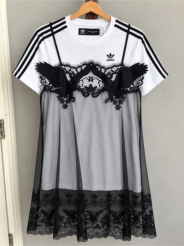 adidas x Dry Clean Only Bangkok Black Lace T-Shirt Dress Rare S - Image 3