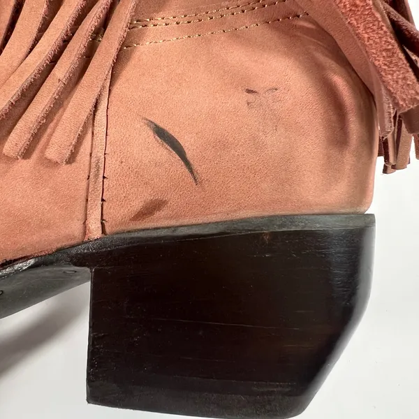 Frye Women's Sacha Short‎ Fringe Nubuck Leather Bootie in Rose Cake Size 6B Boho - Image 6