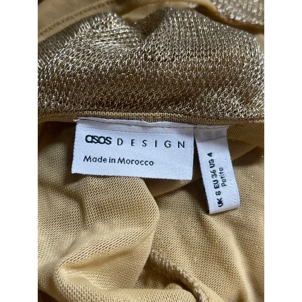 ASOS Gold Sheer Chainmail Square Neck Strappy Cami Camisole Mini Tank Dress Sz 4 - Image 4