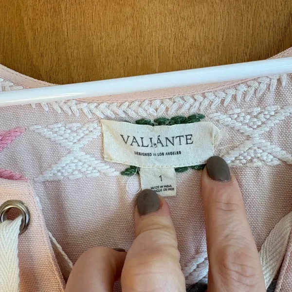 VALIANTE Anthro Pink Embroidered Bird Lace Up Tunic Top‎ Blouse Women's Size 1 - Image 5