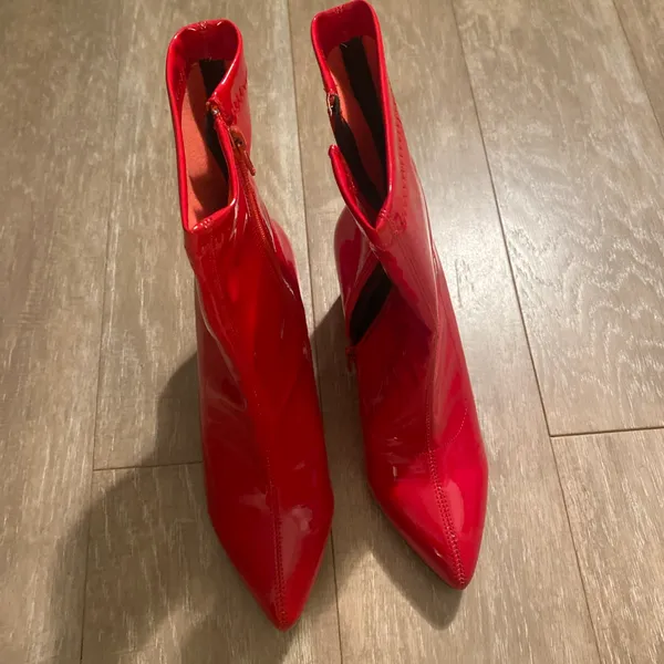 Nastygal Ruby Red Shiny Glossy Patent Pointy Heels Boots Booties Women 7 - Image 2