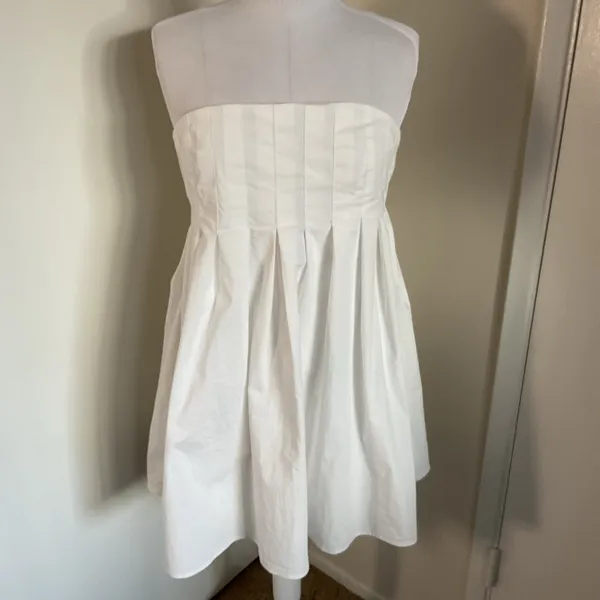 Commense White Strapless Mini Dress Large L Cotton Blend Structured Minimalist - Image 3