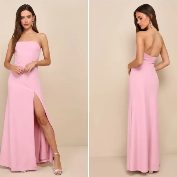 LULU's Chic Sexy Prom Wedding Sexy Strapless Romantic Pink Maxi Gown - Image 3