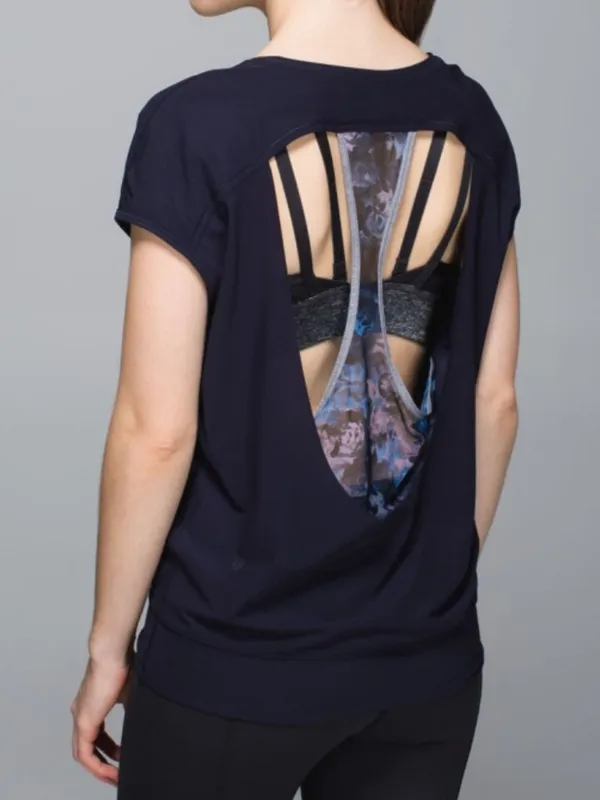 Lululemon If You're Lucky Short Sleeve Naval Blue Moody Mirage Open Cut-Out Back - Image 2