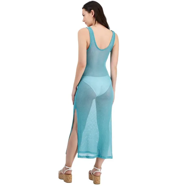 Miken Womens Metallic Mesh Tank Dress Cover Up I9979Q059 Sugar Blue L - Image 7