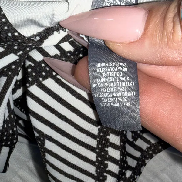 Aerie‎ One Piece Swimsuit S Black White Geometric Tribal Henley High Cut Cheeky - Image 7