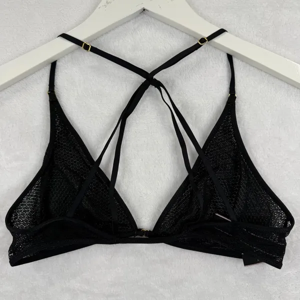 Victoria's Secret Black Sheer Mesh‎ Strappy Bralette Front Clasp 364109 Small - Image 8