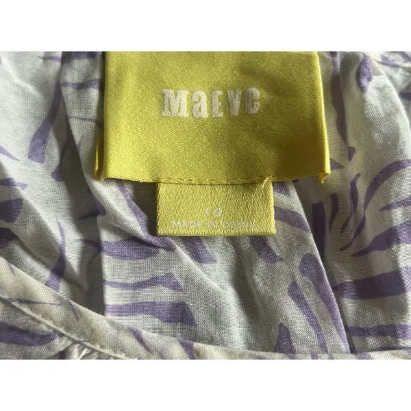 Maeve Anthropologie Silk Blend White Blouse With Purple Leaf Print Boho Sunny - Image 8