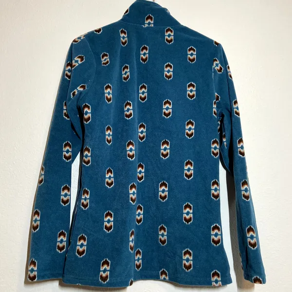 As Real As Wrangler Fleece Pullover 1/4 Zip Aztec Pattern Pearl Snap Blue S - Image 8