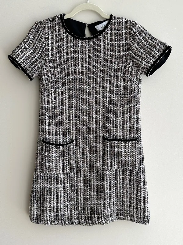 CeCe Tweed Shift Dress with Patch Pockets, Black/Pink/Gold/White, Size 4 - Image 5