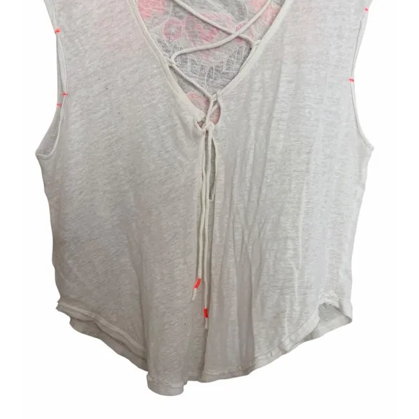 Free People Love Birds Tee Embroidered Lace-Back Muscle White Women's Size S/M - Image 6