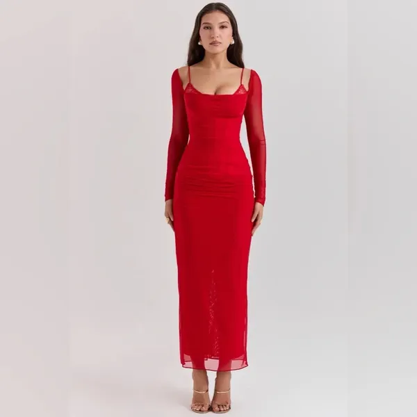 House of CB Katarina Scarlet Long Sleeve Maxi Dress - Image 12