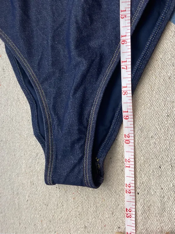 Aerie One Piece Cheeky Denim Look V-Neck Swimsuit Navy NWT Size Small - Image 11