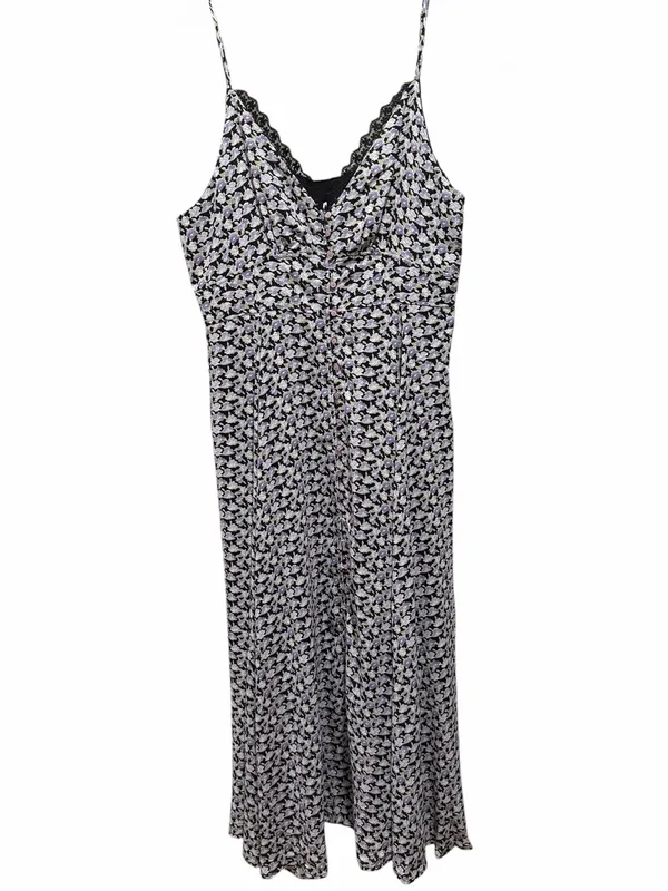 NWT In Bloom Floral Midi Slip Dress Lace Trim Button Front Cottagecore L - Image 3