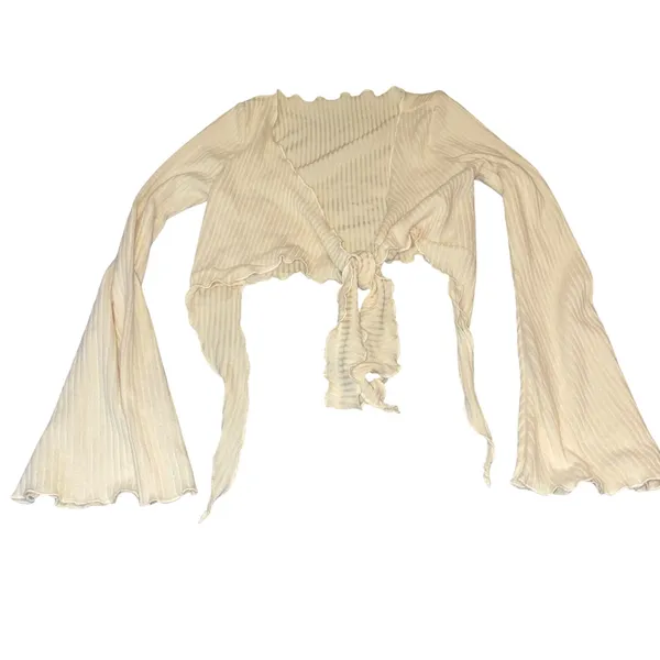 SheIn Y2K Emo Tie Front Shrug XS Cream Balletcore Bell Sleeve Cropped Bolero Coquette - Image 2