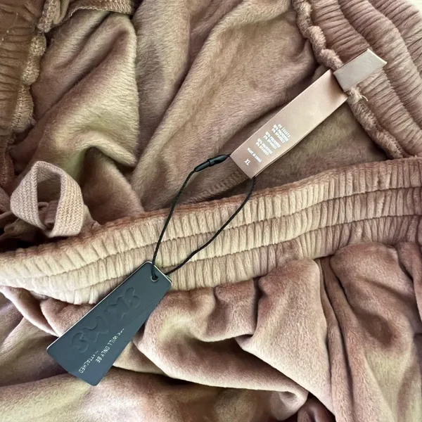 Velour Wide Leg Track Sweat Pants Womens XL Tan Lounge Elastic Waist NWT - Image 3