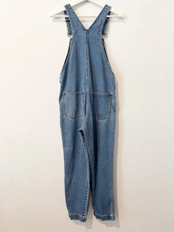 Gap Vintage Overalls Size Small Blue Rigid Denim Relaxed Straight Leg Distressed - Image 13