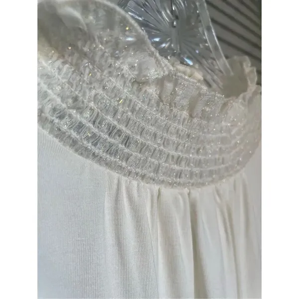 NWT Talbots Long Sleeve Metallic Sleeves Mock Neck Blouse Cream M - Image 2
