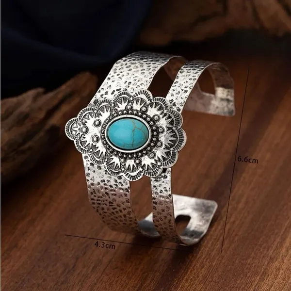 Vintage style turquoise and silver metal open cuff bangle. New - Image 3