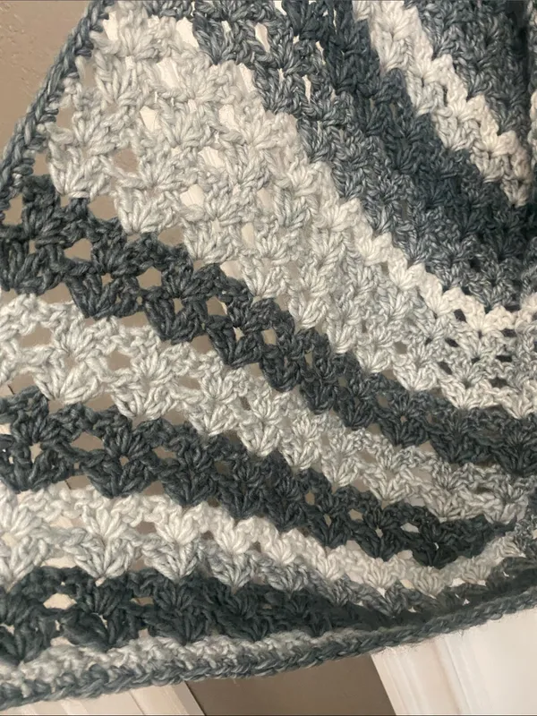 Handcrafted oversized Crochet Cardigan Granny Stitch Wide Sleeve gray ombré - Image 4