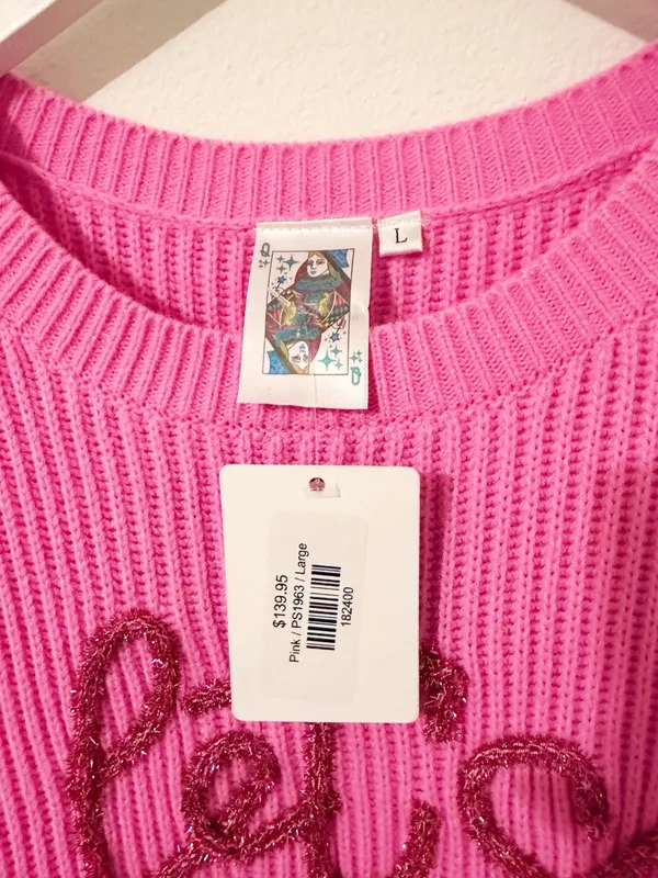 NWT Queen of Sparkles Let's Go Queen Pink Fringe Knit Top Size Large L * - Image 4