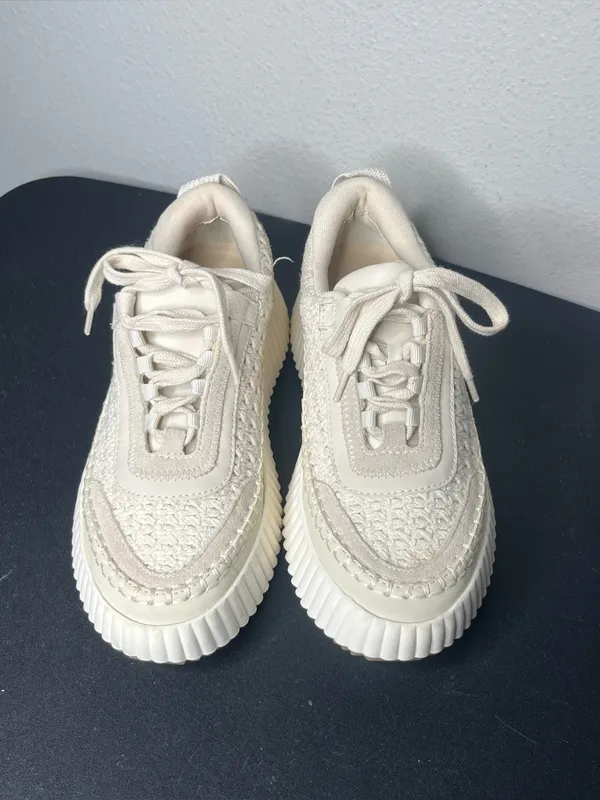 Dolce Vita Sandstone Cream Crochet Knit Platform Sneakers Size 7 - Image 3