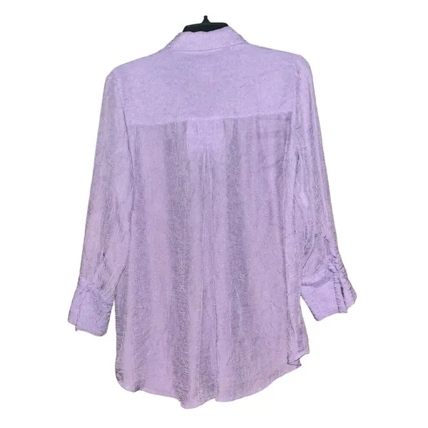 Coldwater Creek Top Womens Medium Purple Crinkle Button Up Collared Blouse - Image 5