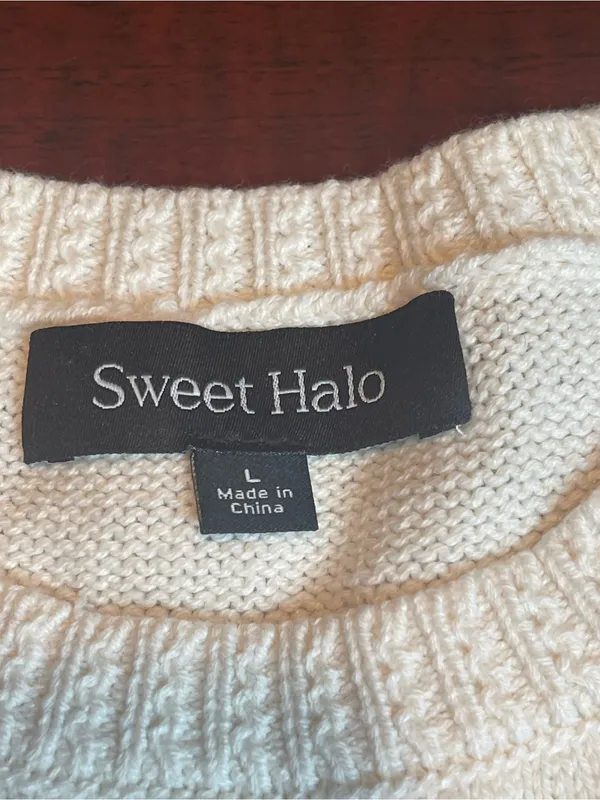 Sweet Halo French Bulldog Graphic Knit Cotton Sweater Cream Cute Dog Sz L - Image 4