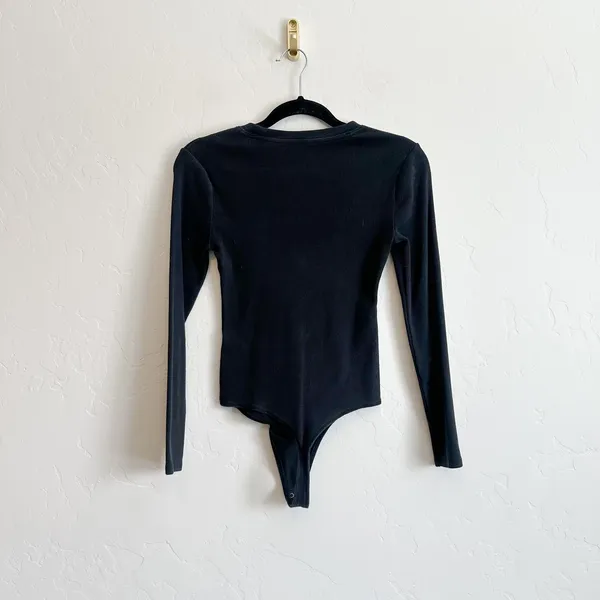 Abercrombie & Fitch | Soft A&F Ribbed Long Sleeve Thong Bodysuit in Black - Image 3