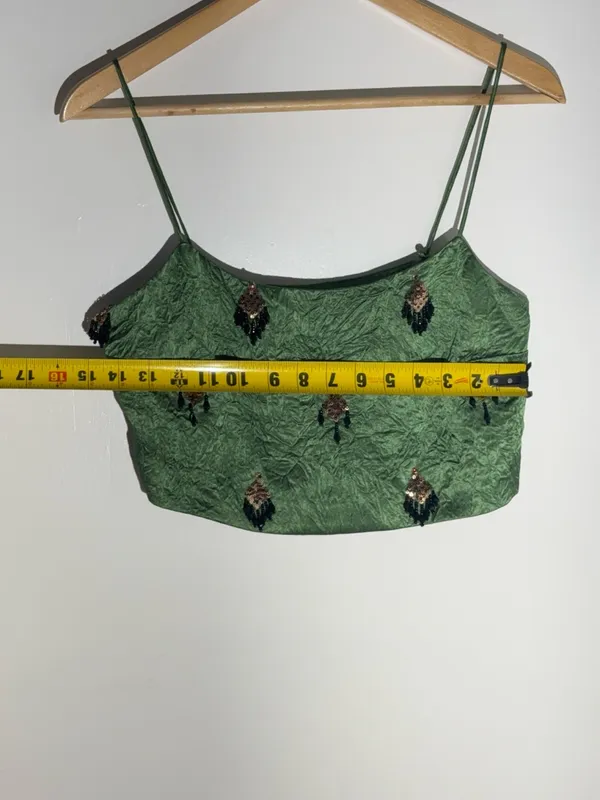 NWOT Hope for Flowers by Tracy Reese Beaded Cami Green Top 100% Naia Acetate - Image 14