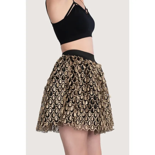 Sugarlips Womens Skirt Size Large Gold Black Peacock High‎ Waisted NEW - Image 2