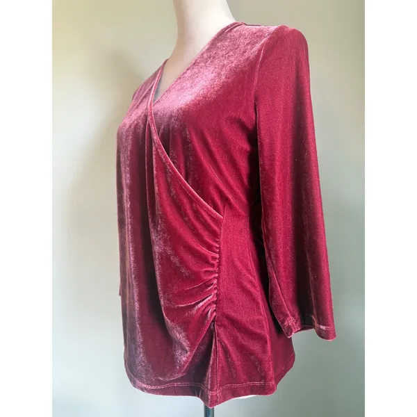 Soft Surroundings Velvet Faux Wrap Top Blouse M boho whimsigoth grunge‎ burgundy - Image 2